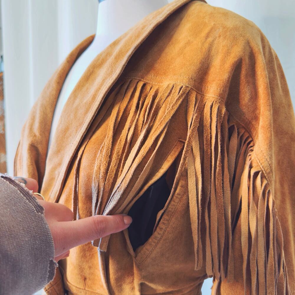 VTG 80s Michael Joseph Cropped Fringe Leather Jacket size Medium - Picture 8 of 11